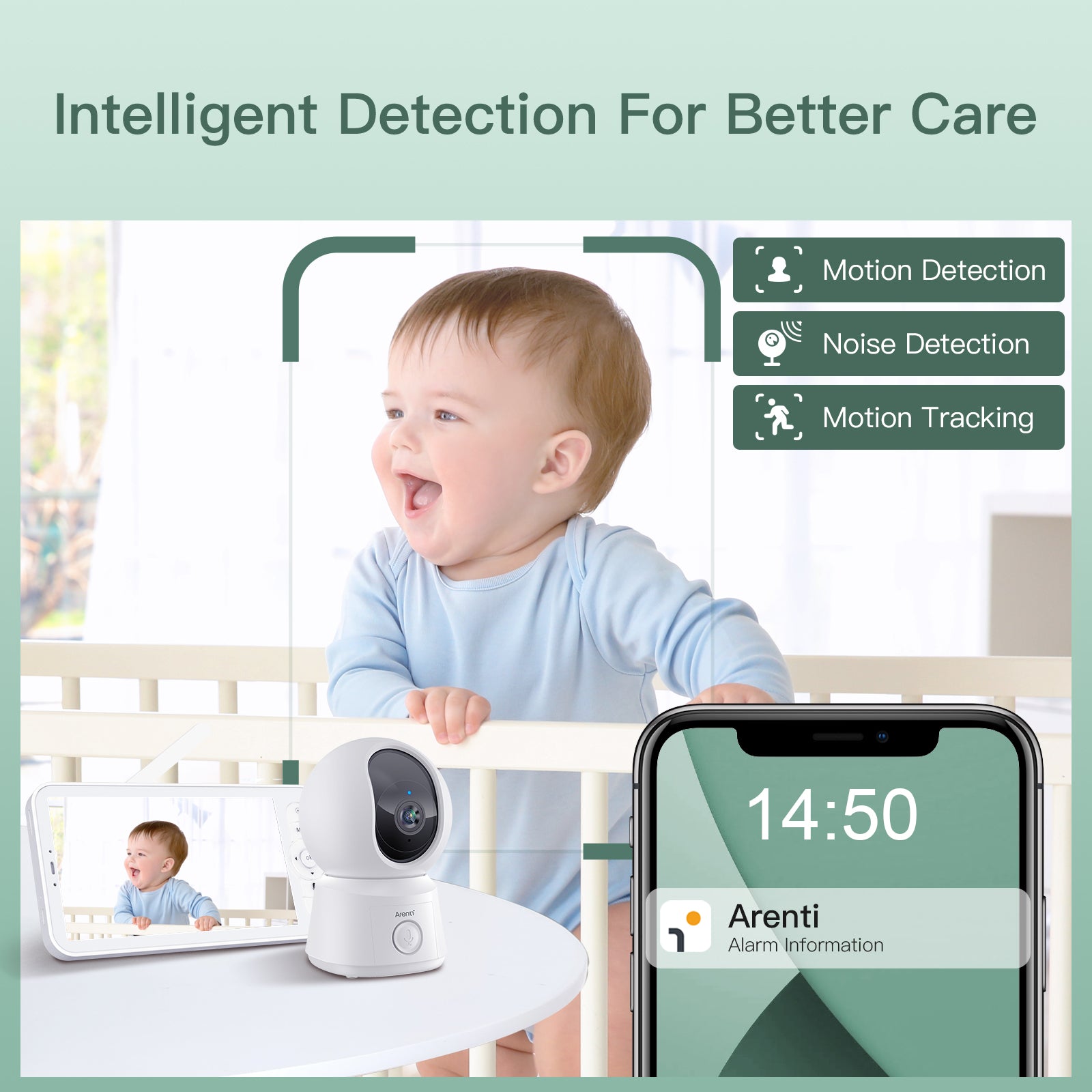 ARENTI Video Baby Monitor with Camera and Audio, 5" Smart Baby Camera Monitor with Free Phone App, 1080P, VOX, PTZ, One-Touch Call, Temp Sensor, Lullaby, Night Vision, Auto Tracking, 2-Way Talk