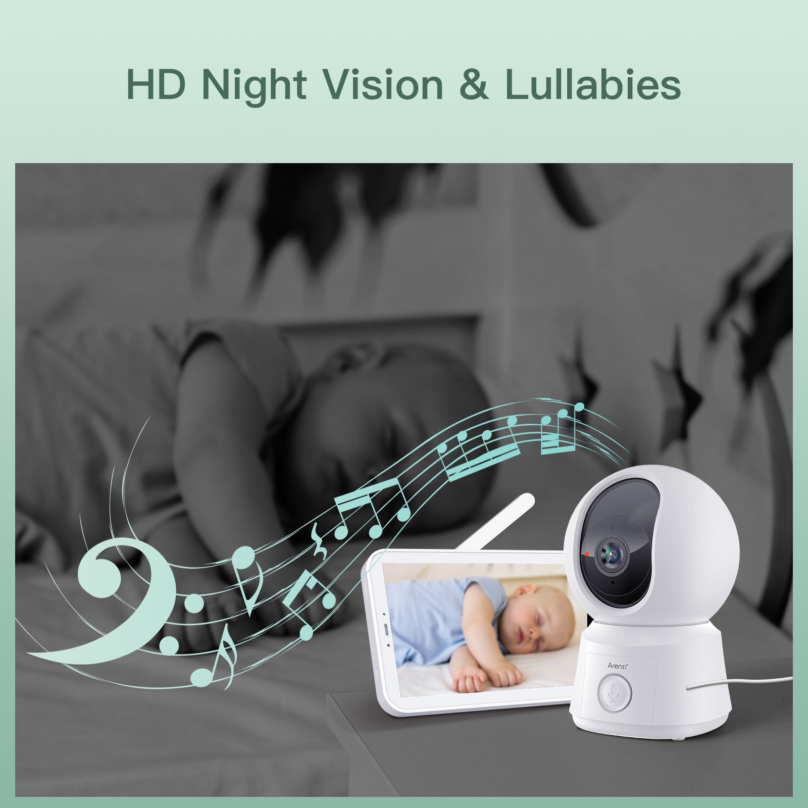 ARENTI Video Baby Monitor with Camera and Audio, 5" Smart Baby Camera Monitor with Free Phone App, 1080P, VOX, PTZ, One-Touch Call, Temp Sensor, Lullaby, Night Vision, Auto Tracking, 2-Way Talk