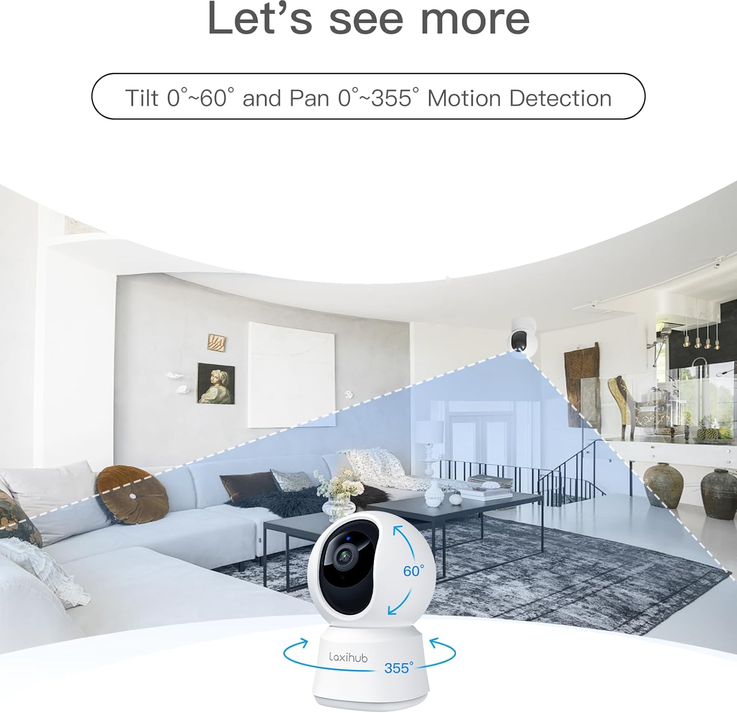 360° View 2K Indoor Security Camera, Pet Camera with Phone App, Baby Monitor, Pan/Tilt, Motion Tracking, Sound Detection, Night Vision,Two-Way Audio, Works with Alexa (P2T)